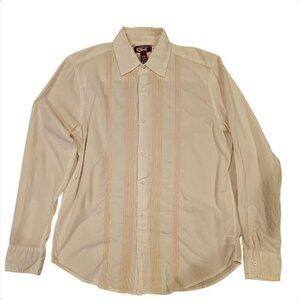 Vintage Red Mens Medium White Button-Up Shirt 100% Cotton Embroidered Front Made